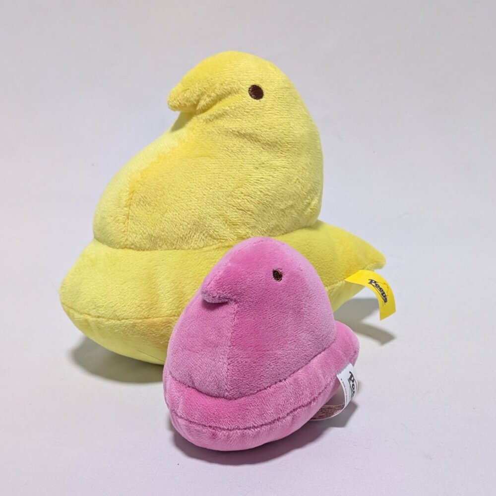 Peeps Set of 2 Pink Plush Stuffed Animal Toy Easter Chick With Plastic Logo 2014